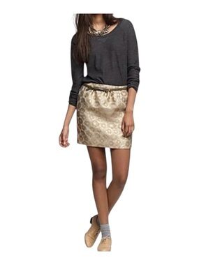 J.Crew Gold Metallic Jacquard Mini Skirt Size 10 Holiday Party Glam